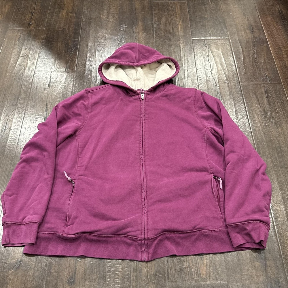 L.L. Bean Hoodie Womens 1X Purple Lined Fleece Full Zip Heavyweight Warm